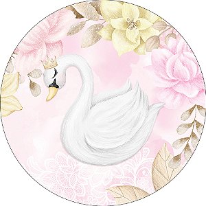 Painel De Festa Redondo 1,50x1,50 - Safari Cisne Floral 053