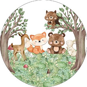 Painel De Festa Redondo 1,50x1,50 - Animais no Bosque Cute 055