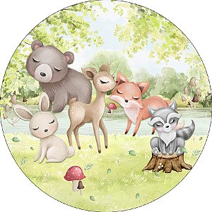 Painel De Festa Redondo 1,50x1,50 - Animais Bosque Cute Aquarela 057