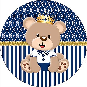 Painel De Festa Redondo 1,50x1,50 - Chá de Bebê Urso Principe Azul Marinho 009