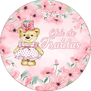 Painel De Festa Redondo 1,50x1,50 - Chá de Fraldas Ursa e Flores 060