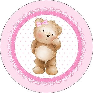 Painel De Festa Redondo 1,50x1,50 - Chá de Bebê Ursinha Rosa Cute 064