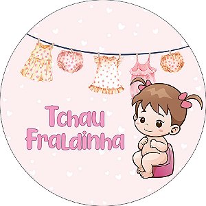 Painel De Festa Redondo 1,50x1,50 - Tchau Fraldinha Menina Rosa 072