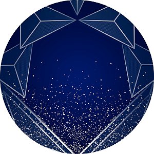Painel De Festa Redondo 1,50x1,50 - Geométrico Azul Efeito Glitter Prateado 027