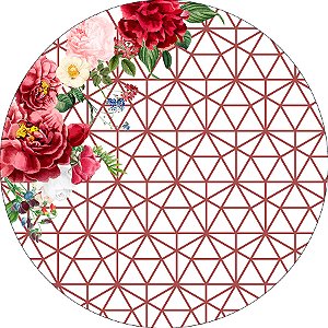 Painel De Festa Redondo 1,50x1,50 - Flores Vermelhas com Geométrico 085