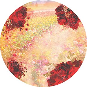 Painel De Festa Redondo 1,50x1,50 - Campo Floral Aquarela 045
