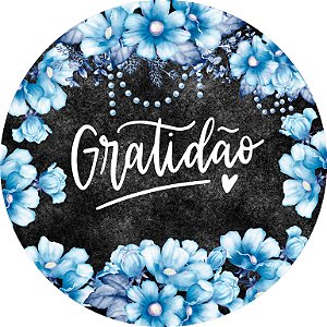 Painel De Festa Redondo 1,50x1,50 - Gratidão Floral Azul 123