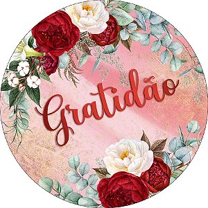 Painel De Festa Redondo 1,50x1,50 - Gratidão Floral Efeito Mármore 124