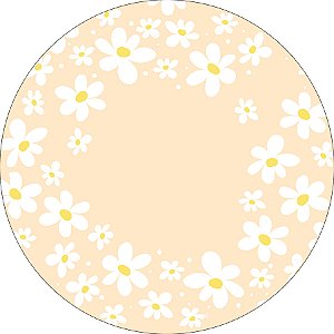 Painel De Festa Redondo 1,50x1,50 - Margaridas Fundo Bege 143