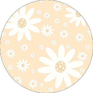 Painel De Festa Redondo 1,50x1,50 - Margaridas Fundo Bege 171