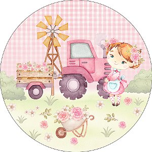 Painel De Festa Redondo 1,50x1,50 - Fazendinha Rosa Menina Cute 048