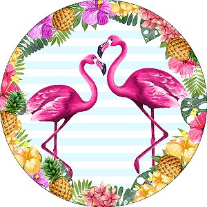 Painel De Festa Redondo 1,50x1,50 - Tropical Flamingos 001