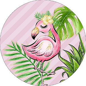 Painel De Festa Redondo 1,50x1,50 -  Flamingo Tropical Rosa 005