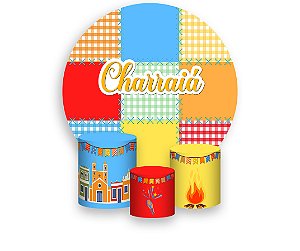 Painel De Festa Redondo 1,50 x 1,50 + Trio De Capas Cilindro - Festa Junina Charraiá 022