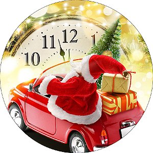 Painel De Festa Redondo 1,50x1,50 - Natal Papai Noel de Carro 012