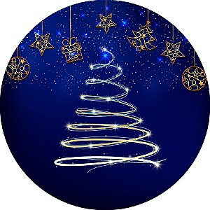 Painel De Festa Redondo 1,50x1,50 - Árvore de Natal Azul 029