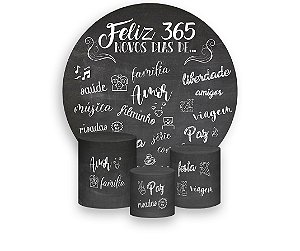 Painel De Festa Redondo 1,50 x 1,50 + Trio De Capas Cilindro - Ano Novo Chalkboard 002