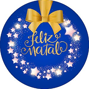 Painel De Festa Redondo 1,50x1,50 - Feliz Natal Azul e Dourado 038