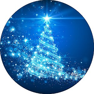 Painel De Festa Redondo 1,50x1,50 - Árvore de Natal Azul Efeito Iluminado 039