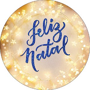 Painel De Festa Redondo 1,50x1,50 - Feliz Natal Azul e Dourado Efeito Iluminado 040