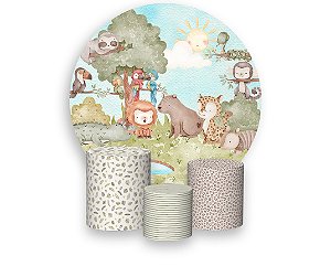 Painel De Festa Redondo 1,50 x 1,50 + Trio De Capas Cilindro - Fauna Brasileira Capivara 032