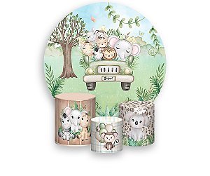 Painel De Festa Redondo 1,50 x 1,50 + Trio De Capas Cilindro - Safari Aventura na Selva 051