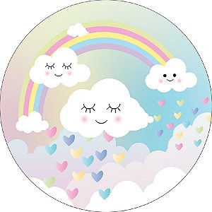 Painel De Festa Redondo 1,50x1,50 - Chá Revelação Chuva de Amor 007