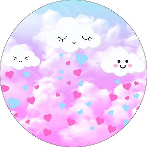 Painel De Festa Redondo 1,50x1,50 - Chuva de Amor Azul e Rosa 014