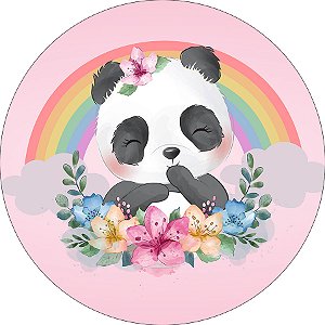 Painel De Festa Redondo 1,50x1,50 - Panda Cute Arco-íris Aquarela 006