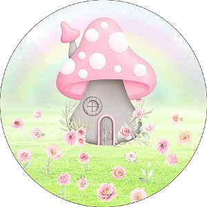 Painel De Festa Redondo 1,50x1,50 - Jardim com Cogumelos Cute 062