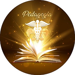 Painel De Festa Redondo 1,50x1,50 - Profissão Pedagogia Efeito Brilho Dourado 020