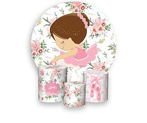 Painel De Festa Redondo 1,50 x 1,50 + Trio De Capas Cilindro - Baby Bailarina Rosa 009
