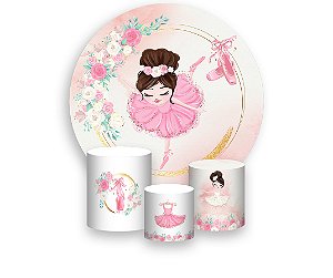Painel De Festa Redondo 1,50 x 1,50 + Trio De Capas Cilindro - Bailarina Morena Balé Elegante 019