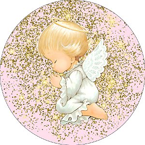 Painel De Festa Redondo 1,50x1,50 - Anjinho Cute Efeito Glitter 003