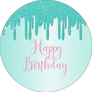 Painel De Festa Redondo 1,50x1,50 - Happy Birthday Efeito Glitter Escorrendo 006