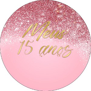 Painel De Festa Redondo 1,50x1,50 - Meus 15 Anos Rose Efeito Glitter 015