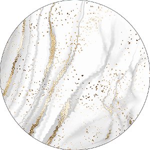 Painel De Festa Redondo 1,50x1,50 - Efeito Mármore Branco e Dourado 034