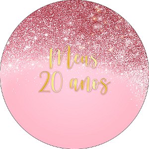 Painel De Festa Redondo 1,50x1,50 - Meus 15 Anos Efeito Glitter Rosa 063