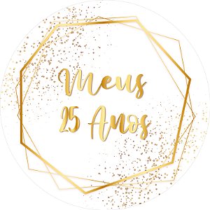 Painel De Festa Redondo 1,50x1,50 - Meus 25 Anos Efeito Geométrico Dourado 121