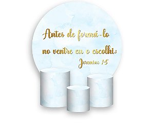 Painel De Festa Redondo 1,50 x 1,50 + Trio De Capas Cilindro - Chá de Bebê Deus te Escolheu Azul 066