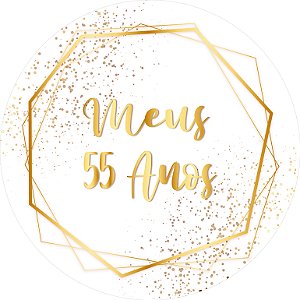 Painel De Festa Redondo 1,50x1,50 - Meus 55 Anos Efeito Geométrico Dourado 124