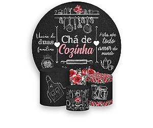 Painel De Festa Redondo 1,50 x 1,50 + Trio De Capas Cilindro - Chá de Cozinha ChalkBoard 004