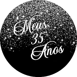 Painel De Festa Redondo 1,50x1,50 - Meus 35 Anos Efeito Glitter Prata 130