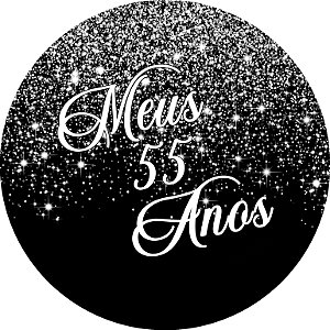 Painel De Festa Redondo 1,50x1,50 - Meus 55 Anos Efeito Glitter Prata 132