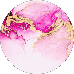 Painel De Festa Redondo 1,50x1,50 - Efeito Mármore Pink com Dourado 144