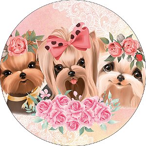 Painel De Festa Redondo 1,50x1,50 - Cachorrinhos Cute Floral 002