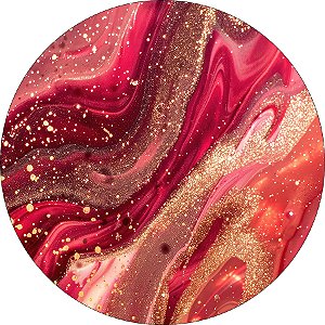 Painel De Festa Redondo 1,50x1,50 - Vermelho com Efeito Glitter Dourado 194