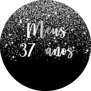 Painel De Festa Redondo 1,50x1,50 - Meus 37 Anos Efeito Glitter Prata 020