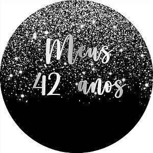 Painel De Festa Redondo 1,50x1,50 - Meus 43 Anos Efeito Glitter Prata 025