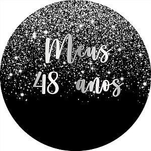 Painel De Festa Redondo 1,50x1,50 - Meus 48 Anos Efeito Glitter Prata 029